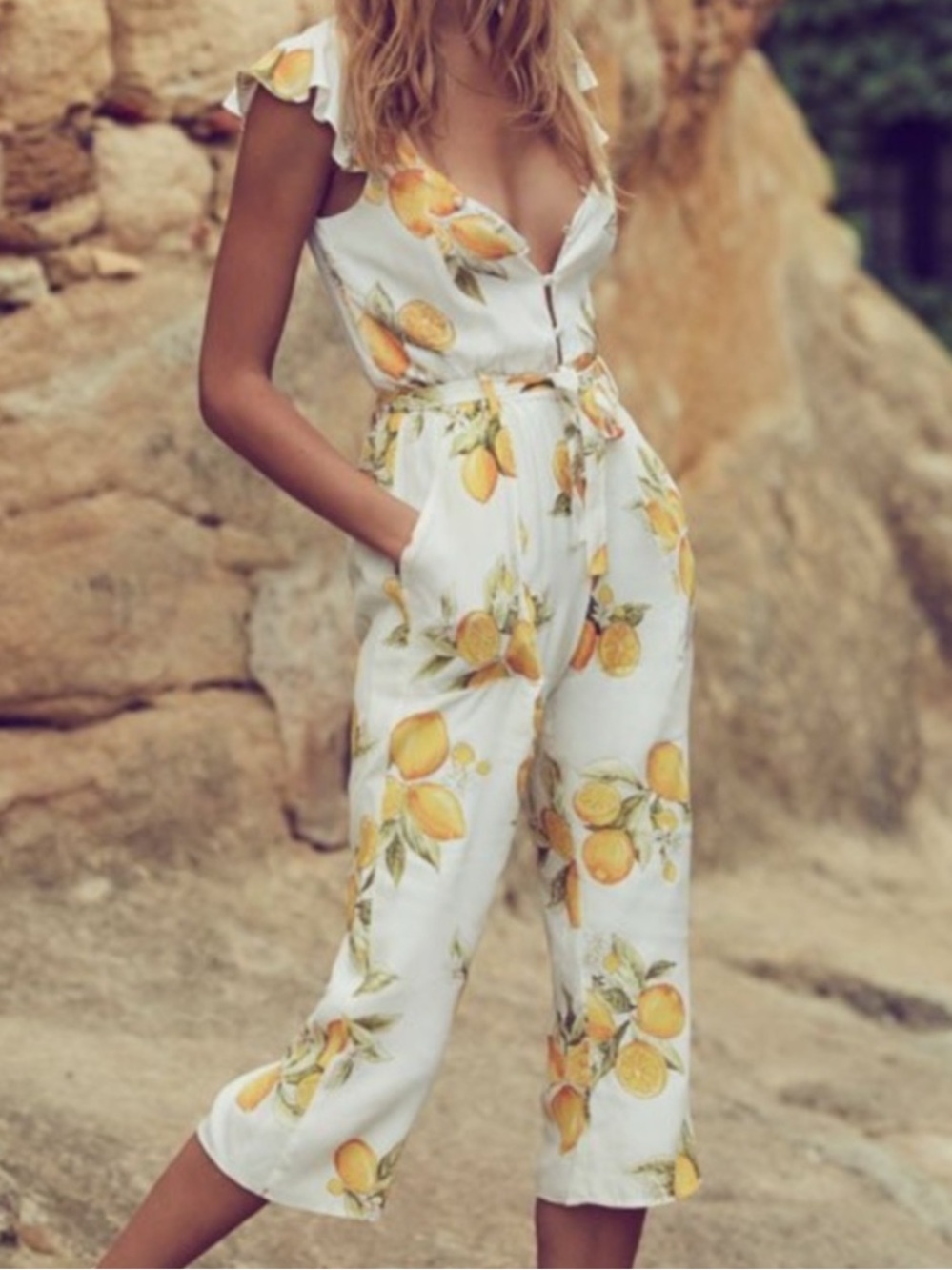 For Love And Lemons Limonada Tie Waist Jumpsuit